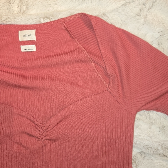 Aritzia Wilfred Rosy Red Ribbed V-Neck Top - Small NWT - Picture 4 of 8